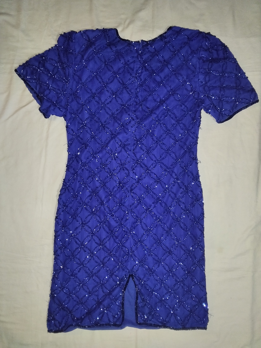 Laurence Kazar Cobalt Blue Beaded Mini Dress - Picture 2 of 4